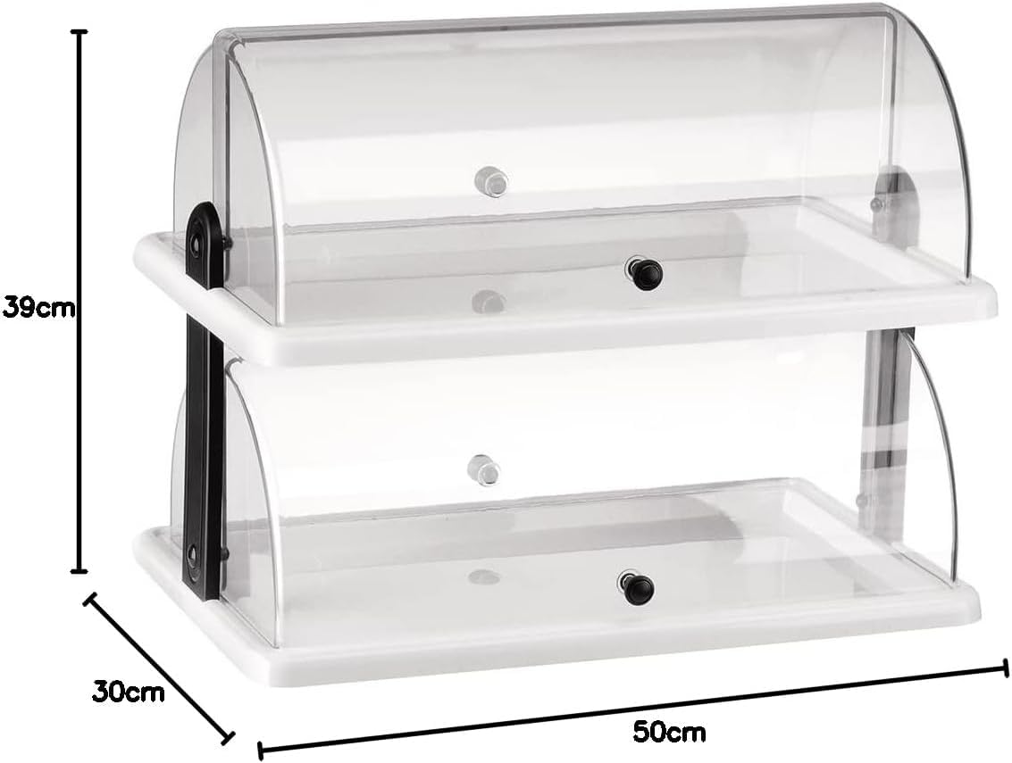 Espositore Doppio Ripiano da Banco Vetrinetta Porta Croissant Dolci per Bar Buffet Pasticceria 2 Piani Coperchio a Cupola Trasparente in SAN e Base PP H39xL50xP30cm Made in Italy Certificato
