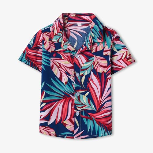 Boy's Button Down Hawaiian Shirt Floral Printed Short Sleeve Kids Summer Beach Holiday Shirts for Girls 1-13 Years2