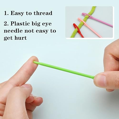 Miniatura 3 de LUNARM 50 agujas de coser de plástico, agujas de hilo de plástico de ojo grande, agujas de plástico de 3.5 in3.54 pulgadas para hilo y manualidades,