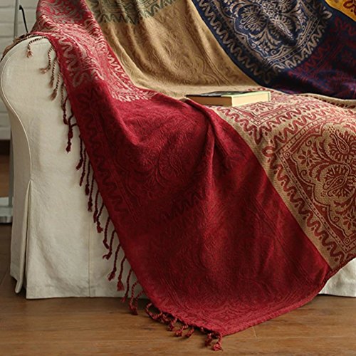Unigarden Chenille Jacquard Tassels Throw Blanket ，Soft Cozy Reversible Colorfu， Bohemian Throw Blankets Covers For Bed Couch Soft Chair （Tribal Pattern/B, Medium 60 Inches X 75 Inches） #TOP6