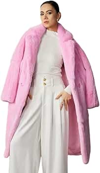 Denny&Dora Womens Rex Rabbit Fur Coat Pink Color- Long Style