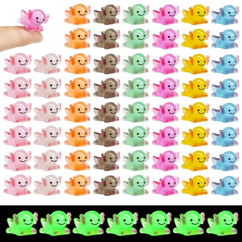 80 Pcs Luminous Mini Resin Axolotl Figurines Glow in The Dark Colorful Axolotl Desk Pets for DIY Garden Dollhouse Aquarium and Micro Landscape Dcor