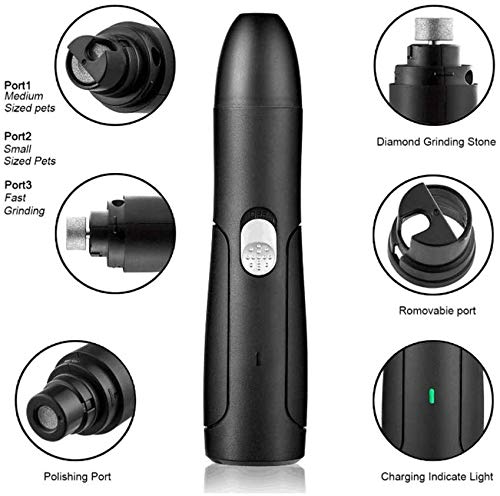 Clipper del molinillo de uñas del perro - profesional DIRIGIÓ Recortadora de clavos de mascota eléctrica recargable - Patas sin dolor de aseo y alisado - Motor silencioso - 3 puertos de tamaño fo
