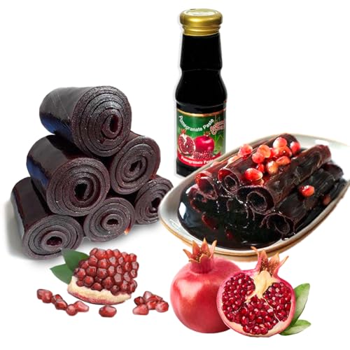 Anjoman Air Dried Fruit Snacks Bar, 3 Sheets Pack, Fruit Leather Pomegranate Power Duo: Pomegranate souse, Sour Paste (280g) & Lavashak Bars - Intense Flavor Bundle!