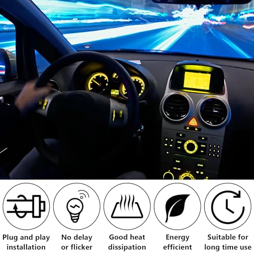 Image of ecocstm 12 PCS T5 LED Bulbs, 74 73 37 2721 Instrument Cluster Light Bulb, 12 Volt Bright Canbus Error Free LED Dashboard Light Bulb, 3030 SMD Automotive Replacement Bulbs (Yellow)