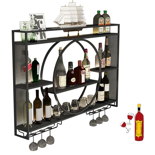 WXQDDA Étagère à Bouteilles Étagère à vin Étagères de Bar murales avec Support de Verre à vin Suspendu Mini-Bar Armoire à Liqueur Étagère de...