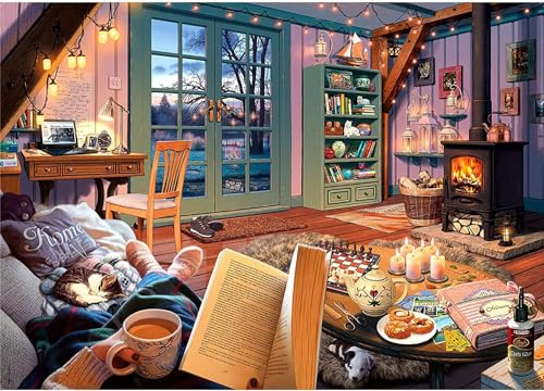 Cozy Study Puzzles for Adults 1000 Pieces Jigsaw Puzzles for Adults 1000 Piece Challenging Game Toys Impossible Puzzle Family Decoration Puzzle