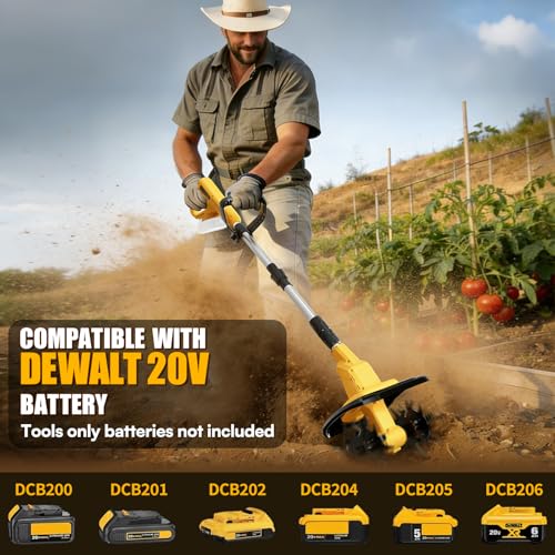 Cordless Tiller Cultivator for Dewalt 20V Battery, 360RPM Floding Electirc Garden Tiller, Battery Powered Tiller with 9I - Additional View