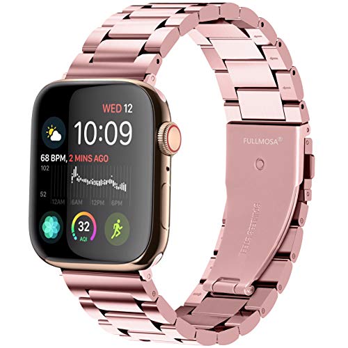 Fullmosa Metallarmband Kompatibel mit Apple Watch Armband 44mm 45mm 42mm, Edelstahl Ersatzband f&uuml;r iwatch SE 3 2 1 Series 9 8 7 6 5 4 3 2 1, Rosa