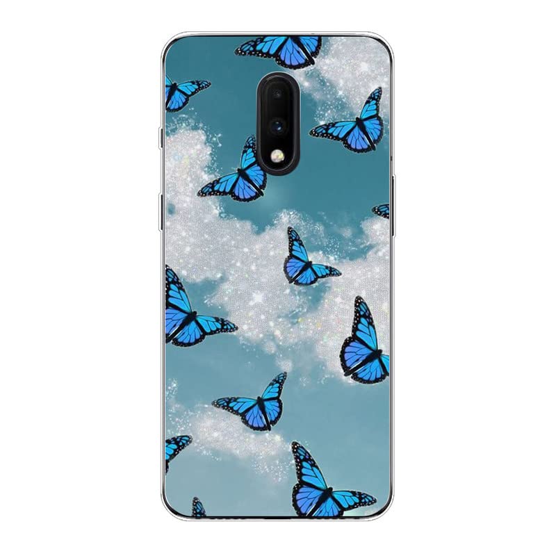 KARTXITAI Funda Silicone Case Compatible con OnePlus 7, Carcasa de Silicona Cover, Gel Flexible,Regalo Original - Mariposa Azul