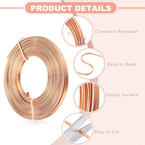 Image of uxcell 18 Gauge Flat Aluminum Wire, 16.40 ft 5mm Wide Aluminum Crafts Wire for Flower Bonsai Crafts Carving DIY Bezel Sculpting Gem Metal Wrap, Copper