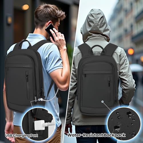 Business Backpack for Men Lightweight Commute Laptop Backpack Anti-Theft Water Resistant Backpack for 15.6 Inch Computer for Daily Office Work with Small Bag (Black)4
