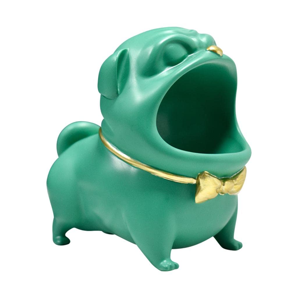 ATORSE Bulldog Figurine Resin Animal Statue Big Mouth Storage Box Organizer Decor Green
