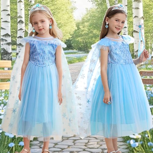 Elsa Costume for Girls Toddler Elsa Dress Princess Halloween Birthday Outfit Blue Party Dress up with Accessories3