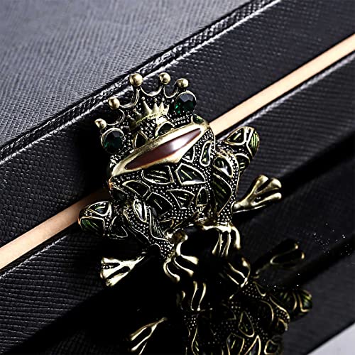 Image of Frog Enamel Pin Vintage Green Crystal Rhinestone Frog Brooch Animal Corsage Bouquet Lapel Pin Badge Jewelry for Women Men