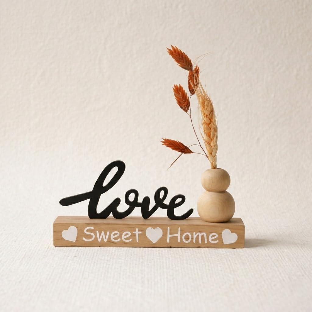 CraftVatika Decorative Wooden Showpiece for Home Decor Living Room, Tabletop Decoration Items, Modern Aesthetic Table top Decor Item, Sweet Home Housewarming Wedding Birthday Gift for Man Woman 2