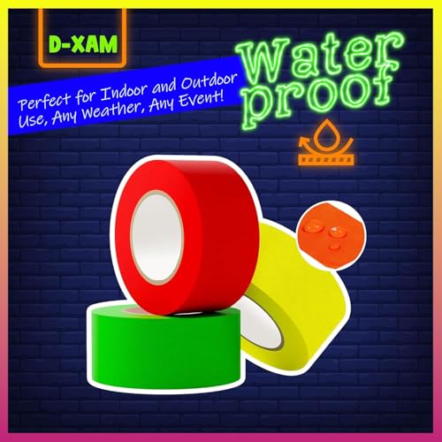 Image of D-Xam 6-Pack Neon Gaffer Tape - 0.6 or 1 inch UV Blacklight Reactive Glow in The Dark Tape, Best for Parties, Dance Floors, Theaters & DIY Projects - 6 Vibrant Colors (1 inch x 15 feet)