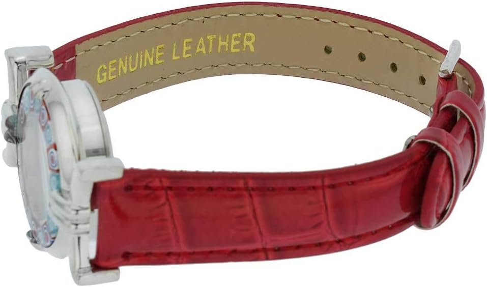 Glass Of Venice Murano Glass Millefiori Watch with Leather Band - Red