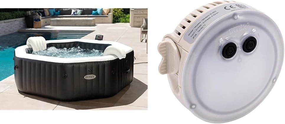 Intex 86IN X86IN X28IN Purespa Jet And Bubble Deluxe Set, Inflated size: 218cm x 218cm x 71cm (28462BS) & battery operated led mood light for pure bubble spa