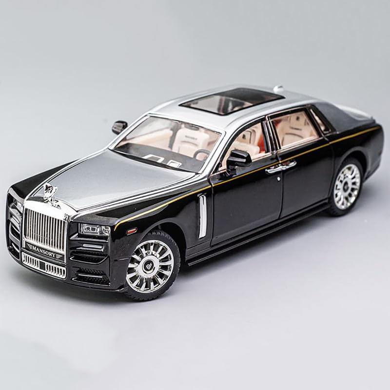 Image of PINQUE Kids Diecast Metal Car 1:32 R Royce Phantom, Silver, Pull Back, Openable Doors, Music Sound, Light, Boys 4+