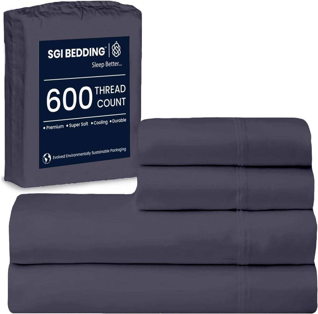 SGI bedding RV King Sheets Luxury Soft 100% Egyptian Cotton -Classic Collection Bed Sheet Set for RV King 72x80 Mattress Dark Gray Solid 600 Thread Count Deep Pocket...