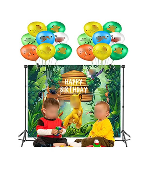 Decoración Lion King Globos Animales Bosque Fondo Fotográfico Cumpleaños Telón de Fondo