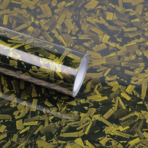 Image of Lypumso Yellow Forged Carbon Fiber Vinyl Wraps, High Gloss Wraps Car DIY Decal Films Sheets with Air Release Technology, Vehicle Interior Exterior Waterproof Protection Stickers 1ft x 20ft
