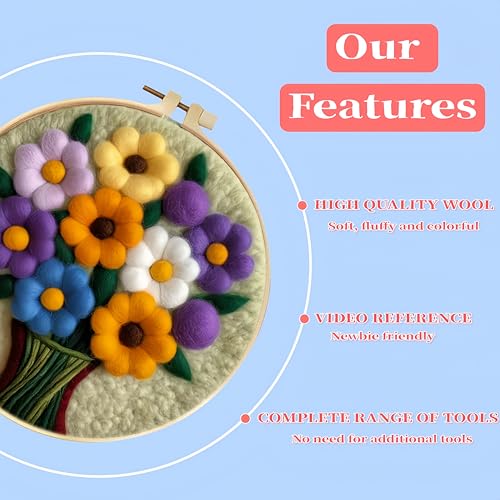 Image of Wonafa DIY Wool Needle Felt Starter Kit, Beginner Needle Felt Kit with Wool Felt Bag, Felts Needles, Photo Frame, Foam Mat, Felts Cloth and Instructions for Home Decor, Art Crafts (Style 8)