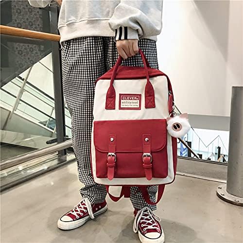 Miniatura 3 de Mochila estética con accesorios, linda mochila Kawaii para la escuela, linda estética, Rojo, L, Mochilas Daypack