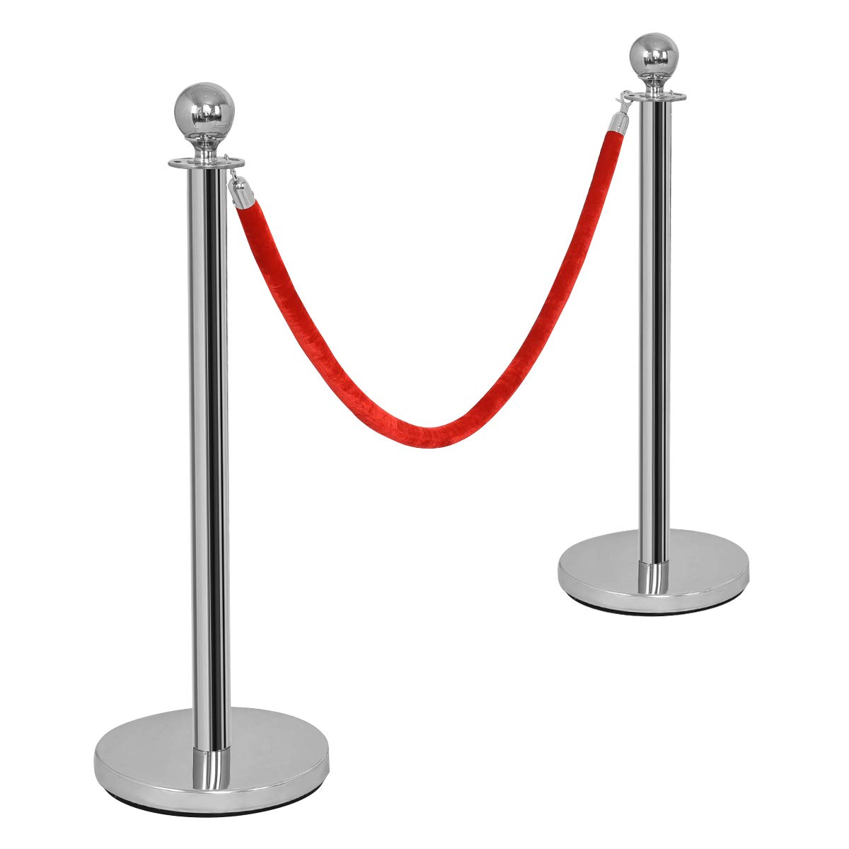 RELAX4LIFE Set di 4 Paletti Delimitazione, Colonnine Segnapercorso con Corde Rosse, Transenna Robusta in Acciaio Antiruggine, Barriera per Controllo della Folla, per Negozi e Hotel, 32 x 32 x 95 cm