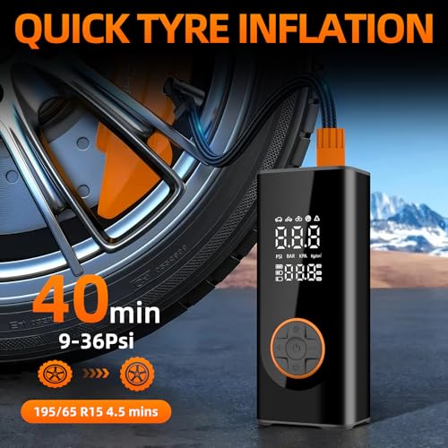 Cordless Car Tyre Inflator Air Compressor, Electric Mini Bike Pump with Digital Pressure Gauge 150PSI, Dual Value Display, LED Light, Portable Tyre Pump for Car, Bike, Motorbike, Ball - Image 2