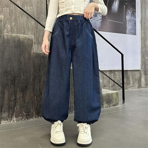 Girls Denim Harem Pants Kids Elastic Waist Pleated Wide Leg Baggy Jeans 2025 Trendy Teen Y2K Punk Streetwear Vintage Clothes4