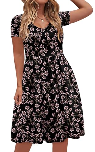 Image of DB MOON Women Plus Size Dresses 2026 Summer Casual V Neck Short Sleeve Knee Length Dress with Pockets