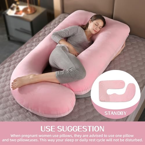 Image of Pregnant Woman Pillowcase, 57 inchx 28 inch Pregnant Woman Replacement Pillowcase, Velvet Replacement Pillowcase, Double Zipper Cotton Fabric, Super Soft (Pink-Only Pillowcases)