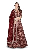Zeel Clothing Women's Embroidered Raw Silk Semi Stitched Lehenga Choli with Dupatta (7015-Bridal-Maroon-Wedding-Lehenga; Free Size)