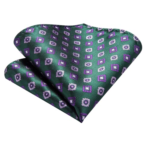 Image of Hi-Tie Silk Ascot for Men Self Tie Men's Cravat and Flower Lapel Pin Handkerchief Cufflinks Set for Wedding Party