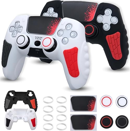 Image of Meyaar PS 5 Controller Cover Case, Anti-Slip Silicone Cover Skin Compatible with PS5 Dual Sense Controller with Thumb Grip Caps, Joystick Protectors (Black and White (2 Pack))