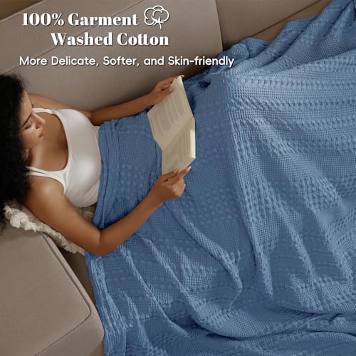 Image of PHF 100% Cotton Waffle Blanket King Size for Bed, Lightweight Breathable and Soft for Summer, Luxury Aesthetic Waffle Weave Blanket for Home Decor & Gifts for Women, 108 inchx90 inch, Denim Blue