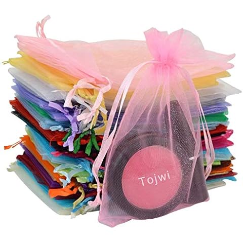Tojwi 50pcs Organza Bags-Mix Color 3.54''x4.33''(9x11cm) Satin Drawstring Organza Pouch Wedding Party Favor Gift Bag Jewelry Watch Bags Cover