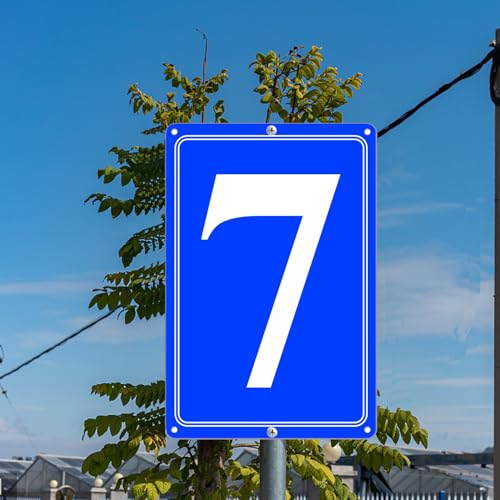 Image of Premium Aluminum Number Signs 7, Metal 12 inch X 8 inch Blue Numbered Signs Outdoor for Parking Lots, Floor, Dock, Court, Aisle, Field, High Visibility, No Fade, Weather-resistant