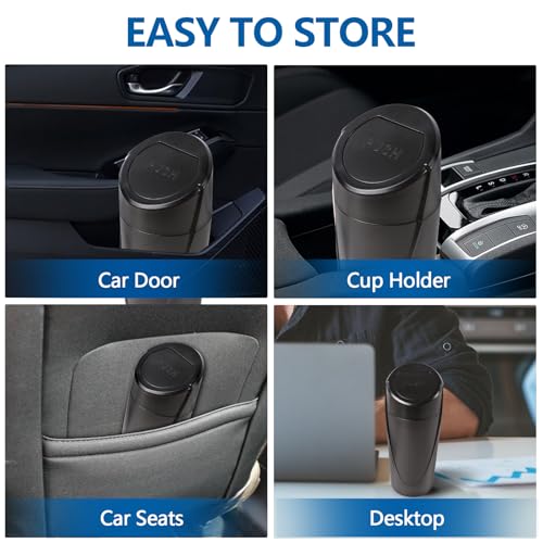 Image of Hovom Mini Car Trash Can with Lid, Portable Garbage Can for Car, Leakproof Cup Holder Automotive Garbage Bin with 2 Rolls of Trash Bags, Small Trash Storage Can for Car Home Office(Black)