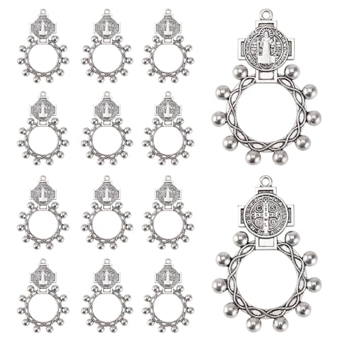 Chapelet de baptême en lot de 12 et bagues Saint Benoît pour souvenirs de communion
