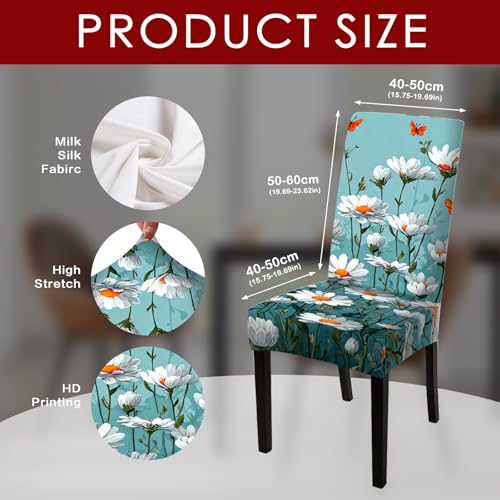Image of Nuxovilar Blue Daisy Orange Butterfly Stretch 23.6x70in 4PCS Covers | Stretch Slipcover Floral Protector Flower Wrap Seat Guard Dining Room Kitchen Garden Theme Party (Daisy Butterfly)