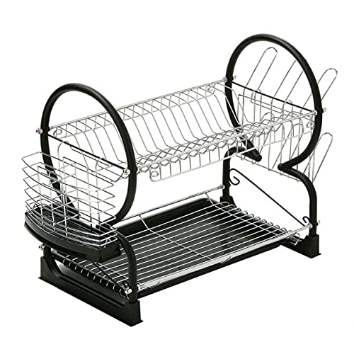 Dish drainer Rack 2-Tier Easy Assemble Kitchen Dish drying rack Utensil Holder basket For Pots Bowls & Plates With Tray