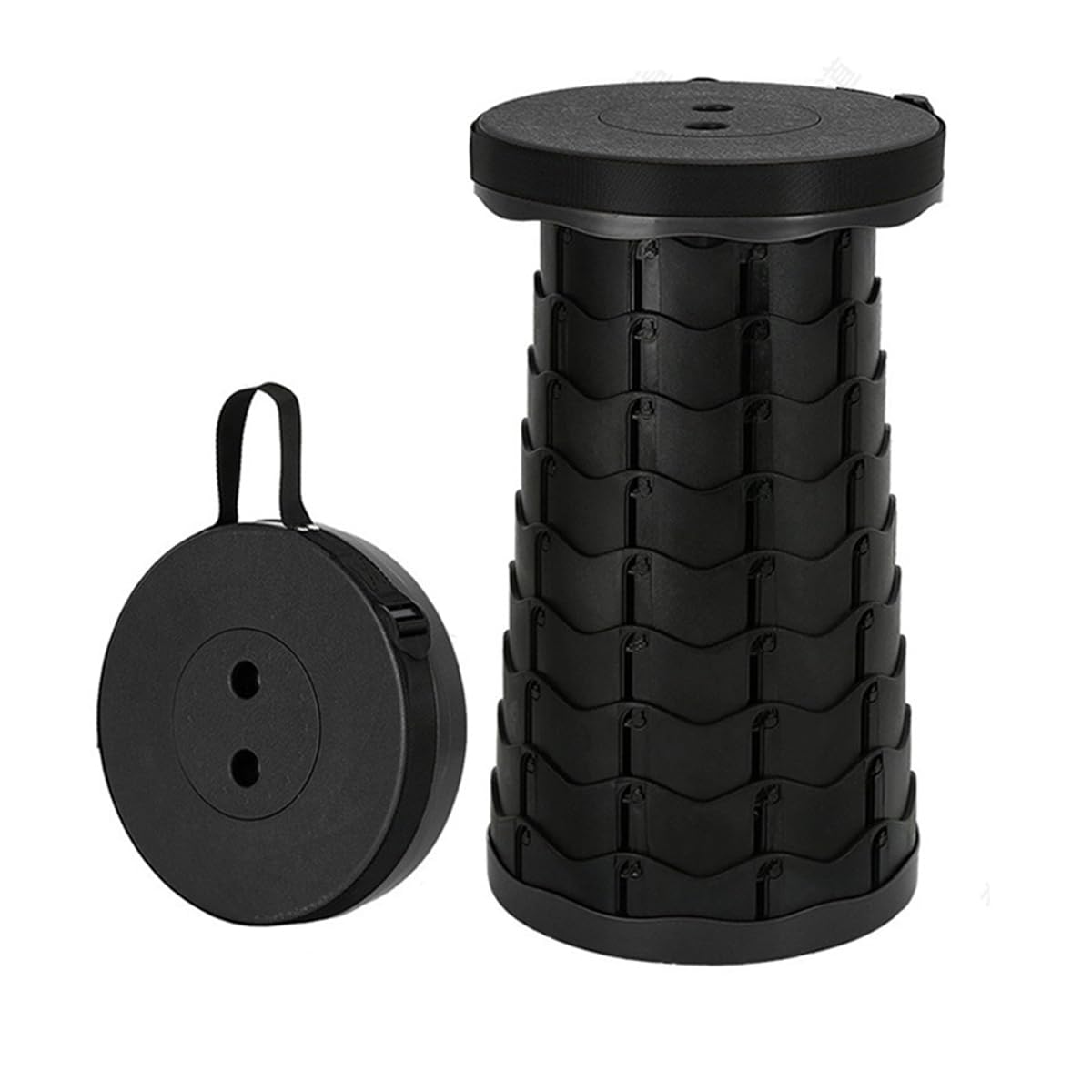 BOBOZHONG Portable Telescoping Stool, Retractable Folding Stool, Lightweight, Adjustable Height, Black, ABS Plastic Seat