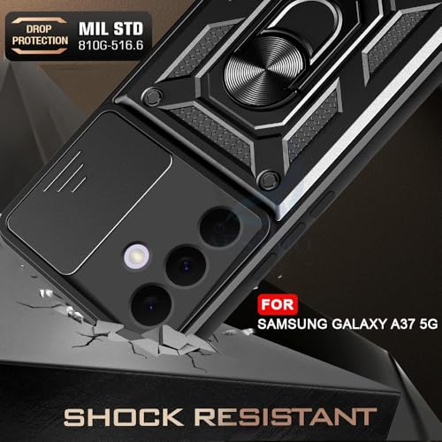 Image of AESTMO Tough Armor Samsung Galaxy A37 5G Bumper Back Case Cover | Ring Holder & Sliding Camera Shield Cover | 360 Degree Protection Back Case Cover for Samsung Galaxy A37 5G (Black)