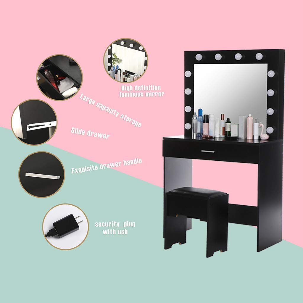 Riforla Vanity Set with Lighted Mirror, Makeup Vanity Dressing Table
