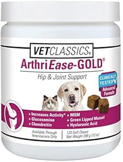 Vet Classics ArthriEASE-Gold Advanced Joint Support for Dogs, Cats, – Supports Pet Flexibility, Discomfort – Helps Improve Dog Joint Movement, Cat Cartilage Health - Includes Antioxidants – 120 Ct.