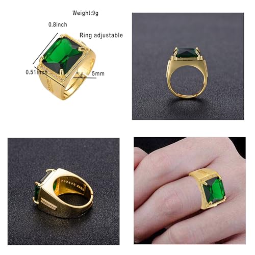 HSQYJ Adjustable White Gold Plated Rectangle Cubic Zirconia Gemstone Cocktail Rings Luxury Crystal Zircon Personalized Statement Party Ring for Men Fashion Jewelry Gifts - Image 4