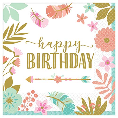 40 Serviettes Happy Birthday Violet Diamant - 33x33cm - Anniversaire Enfant, Femme, Fille - Décoration Table Fête